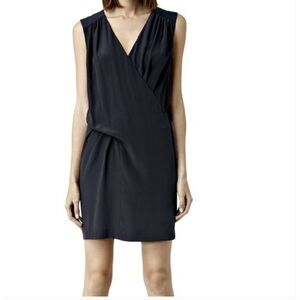 Women's All Saints‎ US 2 / UK 6 Black Silk Albe Dress Faux Wrap Drape